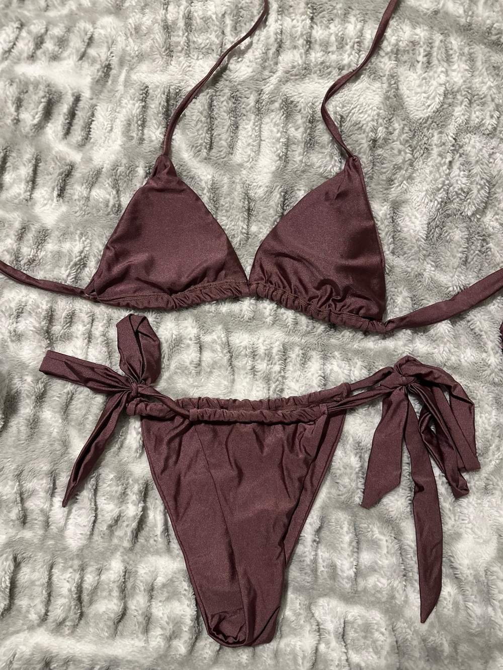 Fashion Nova Maroon Tie-Side Triangle Bikini